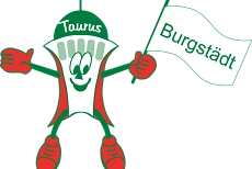 Taurus mit Fahne Jubelnder Taurus mit Burgstädt-Fahne